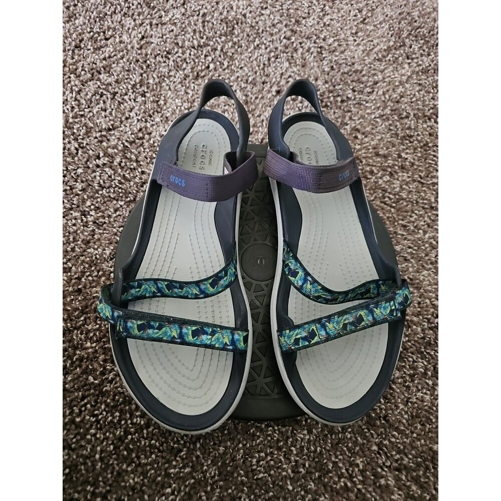 Crocs Swiftwater Webbing Straps Navy Blue Green Sandal Sz 9 Women
